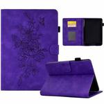 For Amazon Kindle 11th 2022 Peony Butterfly Embossed Leather Smart Tablet Case(Purple)