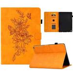 For Amazon Kindle Fire HD10 2021 Peony Butterfly Embossed Leather Smart Tablet Case(Khaki)