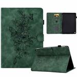 For Amazon Kindle Fire HD8 2022 Peony Butterfly Embossed Leather Smart Tablet Case(Green)