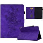 For Amazon Kindle Fire HD8 2020 Peony Butterfly Embossed Leather Smart Tablet Case(Purple)