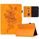 For Amazon Kindle Fire HD8 2020 Peony Butterfly Embossed Leather Smart Tablet Case(Khaki)