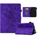 For Amazon Kindle Fire 7 2022 Peony Butterfly Embossed Leather Smart Tablet Case(Purple)