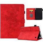 For Amazon Kindle Fire 7 2022 Peony Butterfly Embossed Leather Smart Tablet Case(Red)