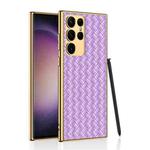 For Samsung Galaxy S23 Ultra 5G GKK Weave Texture Electroplating PU Protective Phone Case(Purple)