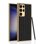 For Samsung Galaxy S23 Ultra 5G GKK Weave Texture Electroplating PU Protective Phone Case(Black)