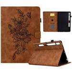 For Samsung Galaxy Tab S7 / S8 Peony Butterfly Embossed Leather Smart Tablet Case(Brown)