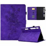 For Samsung Galaxy Tab S7 / S8 Peony Butterfly Embossed Leather Smart Tablet Case(Purple)