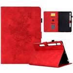 For Samsung Galaxy Tab S7 / S8 Peony Butterfly Embossed Leather Smart Tablet Case(Red)