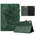 For Samsung Galaxy Tab A8 10.5 2021 X205 Peony Butterfly Embossed Leather Smart Tablet Case(Green)