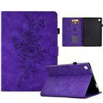 For Samsung Galaxy Tab A8 10.5 2021 X205 Peony Butterfly Embossed Leather Smart Tablet Case(Purple)