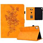 For Lenovo Tab M10 Gen 2 Peony Butterfly Embossed Leather Smart Tablet Case(Khaki)