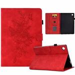 For Lenovo Tab M10 Plus Peony Butterfly Embossed Leather Smart Tablet Case(Red)