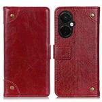 For OnePlus Nord CE 3 Lite Copper Buckle Nappa Texture Leather Phone Case(Wine Red)