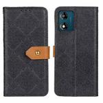 For Motorola Moto E13 4G 2023 European Floral Embossed Flip Leather Phone Case(Black)