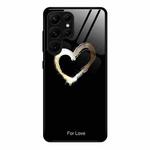 For Samsung Galaxy S23 Ultra 5G Colorful Painted Glass Phone Case(Black Love)