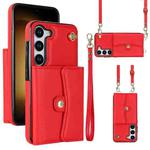 For Samsung Galaxy S23+ 5G RFID Card Slot Leather Phone Case with Long Lanyard(Red)