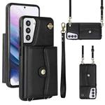 For Samsung Galaxy S21 5G RFID Card Slot Leather Phone Case with Long Lanyard(Black)