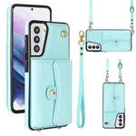 For Samsung Galaxy S21 5G RFID Card Slot Leather Phone Case with Long Lanyard(Mint Green)