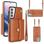 For Samsung Galaxy S21 5G RFID Card Slot Leather Phone Case with Long Lanyard(Brown)