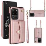 For Samsung Galaxy S20 Ultra RFID Card Slot Leather Phone Case with Long Lanyard(Rose Gold)