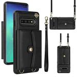 For Samsung Galaxy S10 RFID Card Slot Leather Phone Case with Long Lanyard(Black)