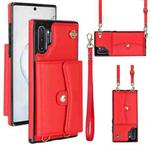 For Samsung Galaxy Note10+ RFID Card Slot Leather Phone Case with Long Lanyard(Red)