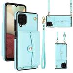 For Samsung Galaxy A12 RFID Card Slot Leather Phone Case with Long Lanyard(Mint Green)
