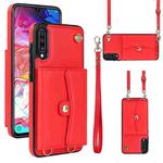 For Samsung Galaxy A50 RFID Card Slot Leather Phone Case with Long Lanyard(Red)