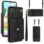 For Samsung Galaxy A51 4G RFID Card Slot Leather Phone Case with Long Lanyard(Black)