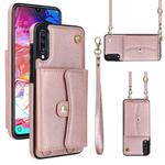 For Samsung Galaxy A70 RFID Card Slot Leather Phone Case with Long Lanyard(Rose Gold)