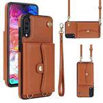 For Samsung Galaxy A70 RFID Card Slot Leather Phone Case with Long Lanyard(Brown)