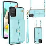 For Samsung Galaxy A71 4G RFID Card Slot Leather Phone Case with Long Lanyard(Mint Green)