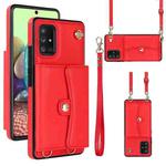 For Samsung Galaxy A71 5G RFID Card Slot Leather Phone Case with Long Lanyard(Red)