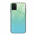 For Realme C33 Gradient Color Glass Phone Case(Green Cyan)