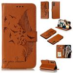 For Huawei Enjoy 10e Litchi Texture Feather Embossing Pattern Horizontal Flip Leather Case with Holder & Card Slots & Wallet & Photo Frame & Lanyard(Brown)