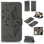 For Xiaomi Redmi K30 Pro Litchi Texture Feather Embossing Pattern Horizontal Flip Leather Case with Holder & Card Slots & Wallet & Photo Frame & Lanyard(Grey)