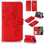 For Xiaomi Redmi Note 9 Pro Litchi Texture Feather Embossing Pattern Horizontal Flip Leather Case with Holder & Card Slots & Wallet & Photo Frame & Lanyard(Red)