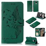 For Xiaomi Redmi Note 9 Pro Litchi Texture Feather Embossing Pattern Horizontal Flip Leather Case with Holder & Card Slots & Wallet & Photo Frame & Lanyard(Green)