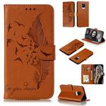 For Xiaomi Redmi Note 9 Pro Max Litchi Texture Feather Embossing Pattern Horizontal Flip Leather Case with Holder & Card Slots & Wallet & Photo Frame & Lanyard(Brown)