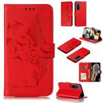 For Huawei Nova 7 Pro Litchi Texture Feather Embossing Pattern Horizontal Flip Leather Case with Holder & Card Slots & Wallet & Photo Frame & Lanyard(Red)