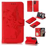 For Huawei Nova 7 SE Litchi Texture Feather Embossing Pattern Horizontal Flip Leather Case with Holder & Card Slots & Wallet & Photo Frame & Lanyard(Red)