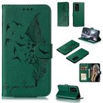 For Huawei P40 Pro+ Litchi Texture Feather Embossing Pattern Horizontal Flip Leather Case with Holder & Card Slots & Wallet & Photo Frame & Lanyard(Green)