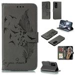 For Huawei P40 Pro+ Litchi Texture Feather Embossing Pattern Horizontal Flip Leather Case with Holder & Card Slots & Wallet & Photo Frame & Lanyard(Grey)