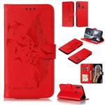 For Galaxy A70e Litchi Texture Feather Embossing Pattern Horizontal Flip Leather Case with Holder & Card Slots & Wallet & Photo Frame & Lanyard(Red)