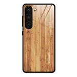 For Samsung Galaxy S23+ 5G Wood Grain Glass Phone Case(Yellow)