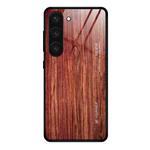 For Samsung Galaxy S23+ 5G Wood Grain Glass Phone Case(Coffee)