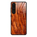 For Samsung Galaxy S23+ 5G Wood Grain Glass Phone Case(Light Brown)