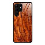 For Samsung Galaxy S23 Ultra 5G Wood Grain Glass Phone Case(Light Brown)