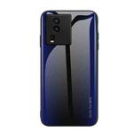 For vivo iQOO Neo7 Texture Gradient Glass TPU Phone Case(Dark Blue)