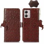 For Motorola Moto G53 5G / G13 / G23 Ostrich Pattern Genuine Leather RFID Phone Case(Coffee)